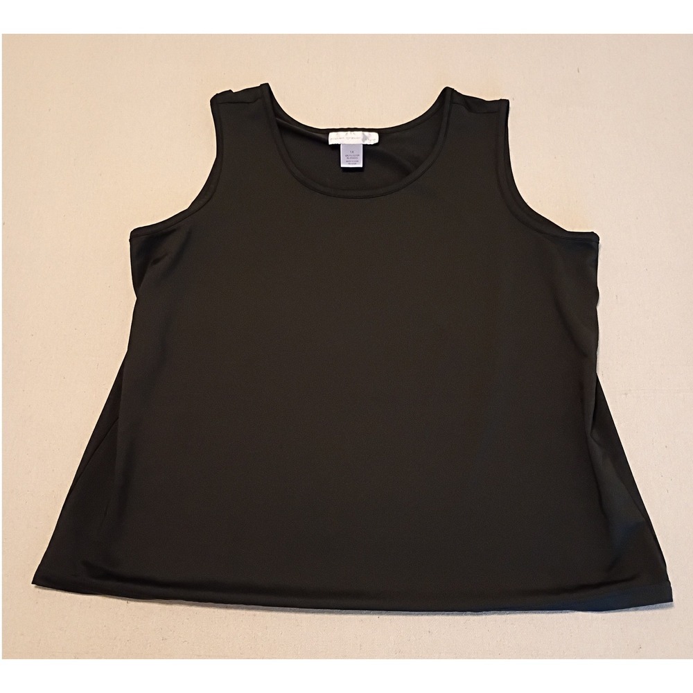 Susan Graver Style Black Liquid Knit Tank Top Scoop Neck Plus Size 1X RN 87935